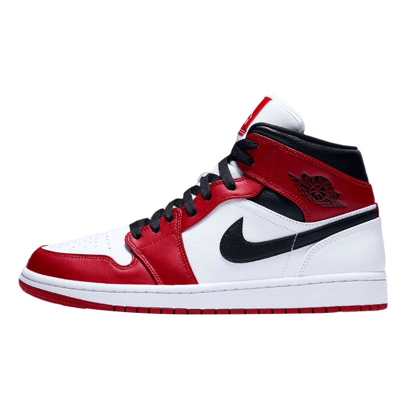 Tênis Air Jordan 1 Mid "Chicago White Heel" Feminino Vermelho / Branco